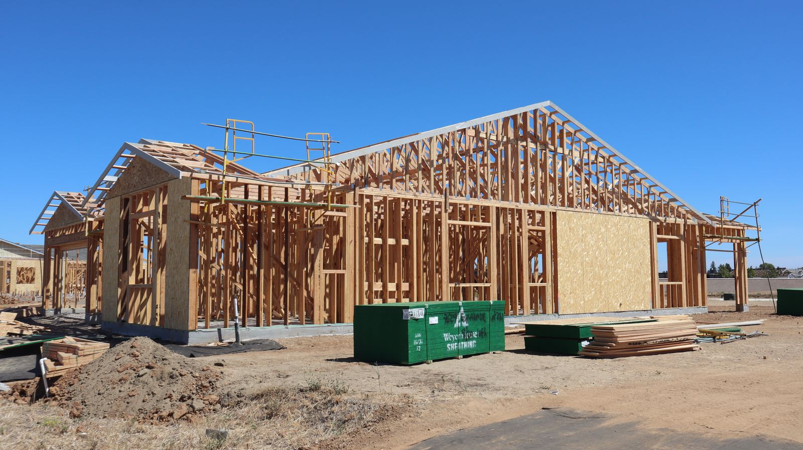 Wood framing of a single-story home under construction